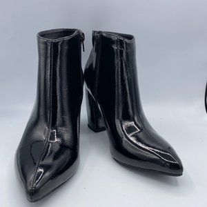 Black Shiny Vegan Boots Classic Chunky Heel Work